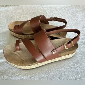 Bella Vita Brown Leather Espadrille Platform Sandal